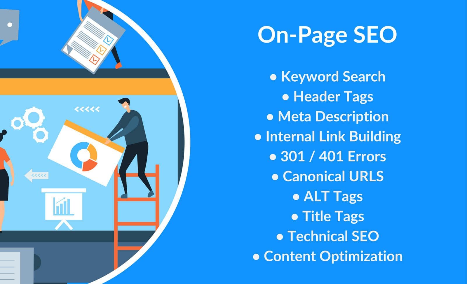 Illustration highlighting key elements of on-page SEO like title tags and meta descriptions.