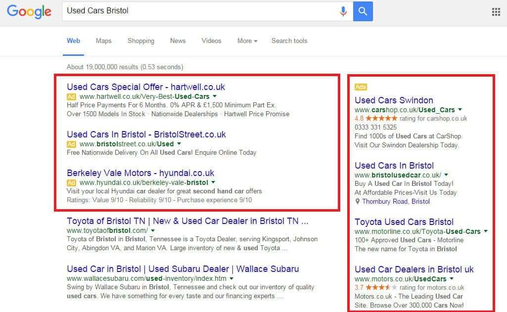 Paid search ad appearing at the top of search engine results.