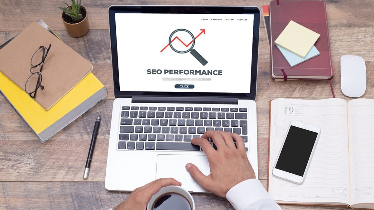 a laptop screen with the words seo performance