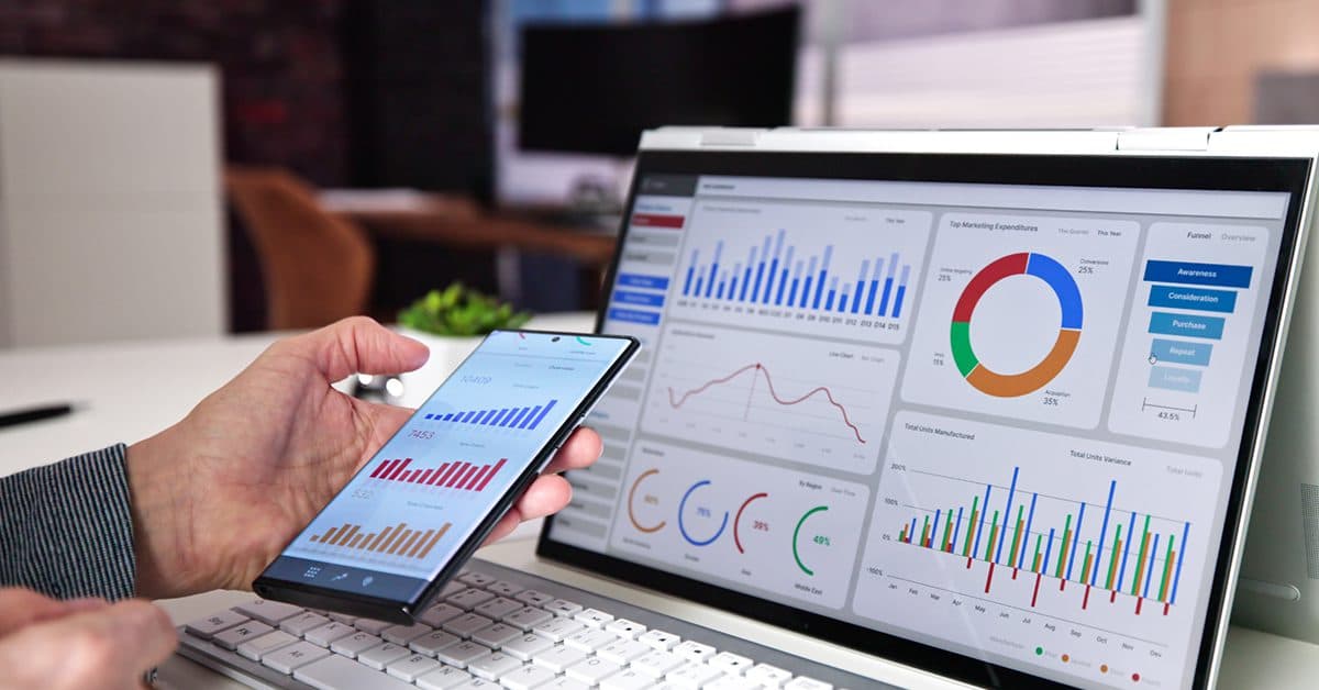 a laptop screen showing key website KPIs