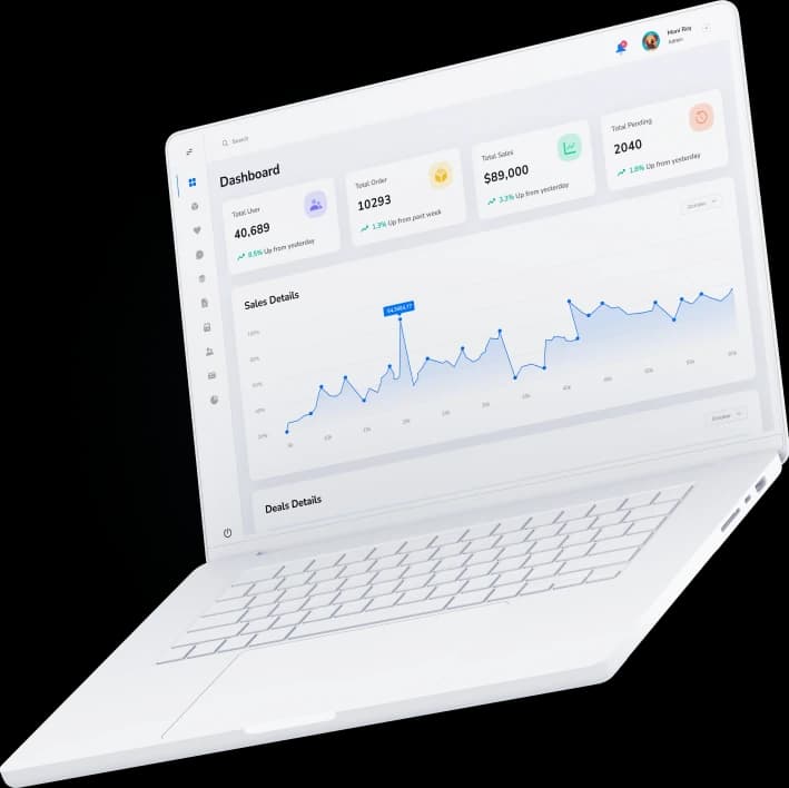 Laptop mockup with dashboard with growing stats