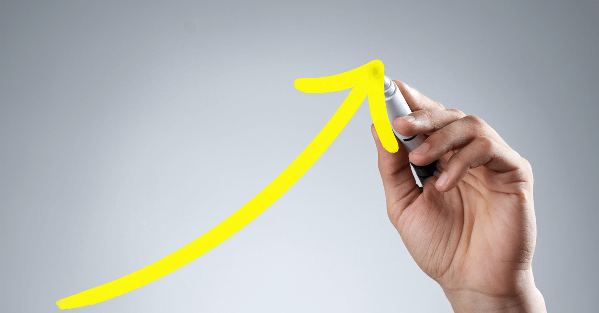 a yellow arrow pointing upward and indicating an increase in performance