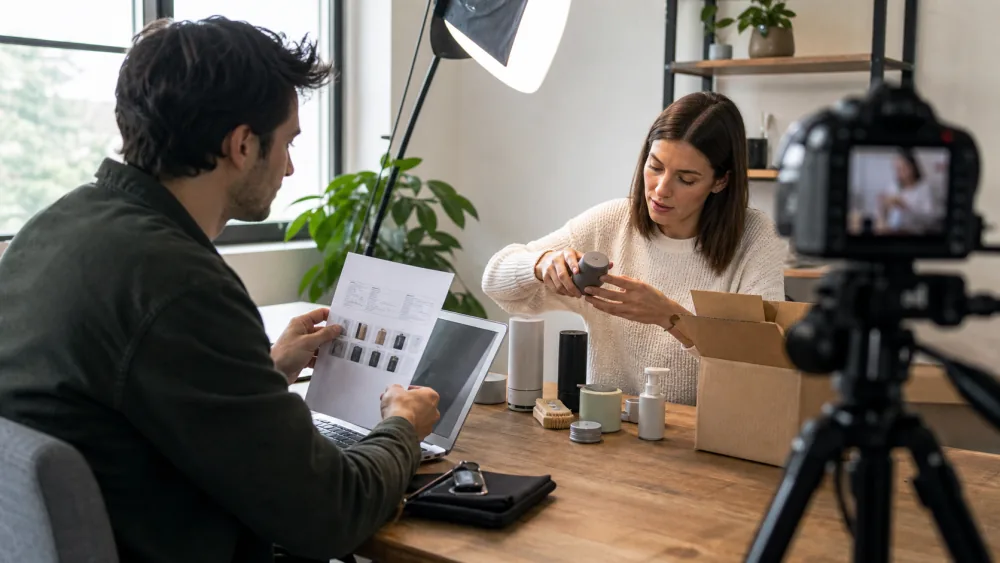 Affiliate manager coordinating a creator product partnership for an ecommerce brand